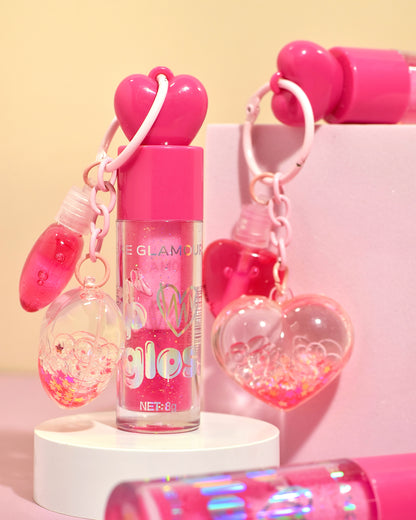Labios Glossy efecto volumen + Diseño corazón (Brillo Glow Charm)