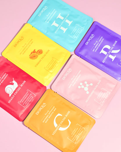 Kit Mascarillas Faciales Bioaqua x30 Hidratantes y Reparadoras